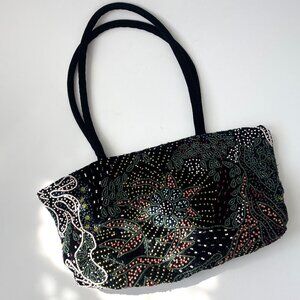 NWOT Zara Beaded Floral Black Velvet Shoulder Bag / Purse